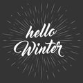 Hello winter lettering at cute background. Vector card design with custom calligraphy. Royalty Free Stock Photo