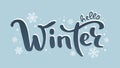 Hello winter lettering, cute handwritten vector illustration with snowflakes