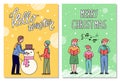 Hello Winter and Merry Christmas Greeting Cards