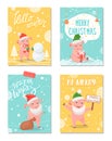 Hello Winter, Merry Christmas Greeting Cards Set