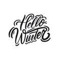 Hello winter phrase. Hand drawn calligraphy. Modern Lettering. Black ink.