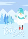 Hello Winter Snowman Character in Snowy Forest Royalty Free Stock Photo