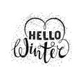 Hello winter text lettering with heart element. Seasonal shopping concept to design banners, price or label.