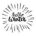 Hello winter text on red knit texture background. Winter season Royalty Free Stock Photo