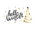Hello winter text. Vector Brush lettering Hello Winter. Vector card design with custom calligraphy. Royalty Free Stock Photo