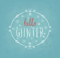 Hello winter text. Vector Brush lettering. Card design with custom calligraphy. Season cards, greetings for social media Royalty Free Stock Photo