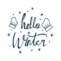 Hello winter text. Vector Brush lettering Hello Winter Royalty Free Stock Photo