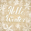 Hello winter text. Vector Brush lettering Hello Winter. Vector card design with custom calligraphy. Winter season cards, greetings Royalty Free Stock Photo