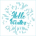 Hello winter text. Vector Brush lettering Hello Winter. Vector card design with custom calligraphy. Winter season cards, greetings Royalty Free Stock Photo