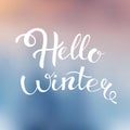 Hello winter text. Vector Brush lettering Hello Winter. Vector card design with custom calligraphy. Winter season cards Royalty Free Stock Photo