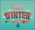 Hello winter typographic design. Royalty Free Stock Photo