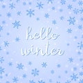 Hello Winter vector banner card template with snowy white text. Winter pattern. Royalty Free Stock Photo