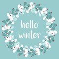 Hello winter vector card with pastel wreath Royalty Free Stock Photo