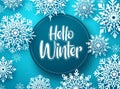 Hello winter vector greeting banner template. Snowflakes with hello winter text. Royalty Free Stock Photo