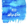 Hello Winter. Vector hand paint blue watercolor texture Royalty Free Stock Photo