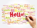 Hello word cloud in different languages of the world, background concept Royalty Free Stock Photo