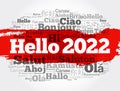 Hello 2022 word cloud in different languages of the world, concept background Royalty Free Stock Photo