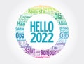 Hello 2022 word cloud in different languages of the world, concept background Royalty Free Stock Photo