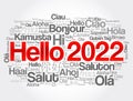 Hello 2022 word cloud in different languages of the world, concept background Royalty Free Stock Photo