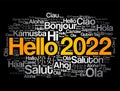 Hello 2022 word cloud in different languages of the world, concept background Royalty Free Stock Photo