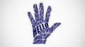 Hello Word In Different Languages Forming Hand Shape, Gray Background Royalty Free Stock Photo