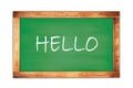 HELLO, word on green school blackboard