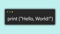 Hello world in python. Coding illustration of programming language. print hello world code in python. Royalty Free Stock Photo