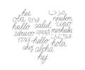 Hello write calligraphy word, continuous line drawing. Greeting on different language. Vector