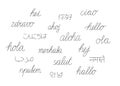 Hello write calligraphy word, continuous line drawing. Greeting on different language. Vector