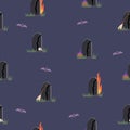 Helloween Graveyard Set. Seamless pattern illustration. Pumpkin. Skull. Bat. Flame. Headstone Royalty Free Stock Photo