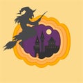 Helloween paper cut vector illustraion with haunted and scary castle