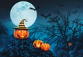 Helloween pumpkins in the forest Royalty Free Stock Photo