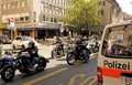 Hells Angels with their Harley Davisdson motor bikes driving through Longstreet of ZÃÂ¼rich City