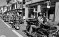 Hells Angels with their Harley Davisdson motor bikes driving through Longstreet of ZÃÂ¼rich City