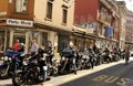 Hells Angels with their Harley Davisdson motor bikes driving through Longstreet of ZÃÂ¼rich