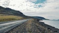 Hellsfjordur fjord, view the road on the beside of the famous Icelandic fjord, western Iceland