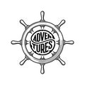 Helm adventures circle lettering white vector illustration