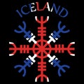 Helm of awe, helm of terror, Icelandic magical staves, Aegishjalmur, with Iceland flag