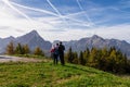 Helm - Happy family with baby enjoying scenic view from lift station on mount Helm (Monte Elmo) in South Tyrol Dolimites