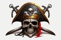 The helm of a pirate ship adorned with the Jolly Roger and a saber Royalty Free Stock Photo