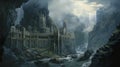 Helm\'s Deep Echoes: AI-Crafted Illustration of Epic Fantasy Fortress