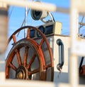 Old helm on sailing ship in morning light Royalty Free Stock Photo