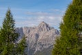 Helm - Scenic view of steep mount Haunold in majestic mountain range of untamed Sexten Dolomites Royalty Free Stock Photo