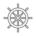 Helm ship icon. Black steering isolated on white background. Rudder boat silhouette. Simple outline ship helm design travel print