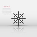 Helm wheel icon in flat style. Navigate steer vector illustration on white isolated background. Ship drive business concept Royalty Free Stock Photo