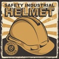 Safety Industrial Helmet Signage Poster Retro Rustic