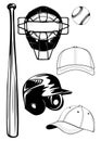 Helmet, bat, cap, ball, mask set Royalty Free Stock Photo