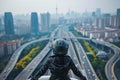 Helmetclad architect overlooks the highway to the future of urban design Royalty Free Stock Photo