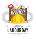 Helmet with construction box tools to labour day Royalty Free Stock Photo