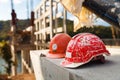 Helmet Engineering Construction worker equipment on background Royalty Free Stock Photo